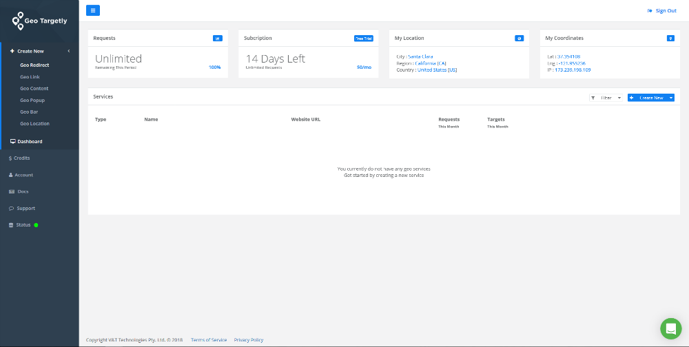 geo targetly dashboard