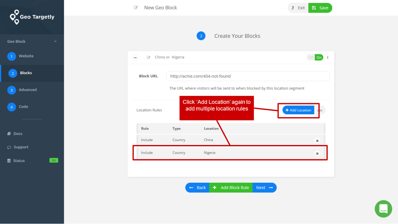 add multiple countries, states, cities & IP addresses to block visitors from