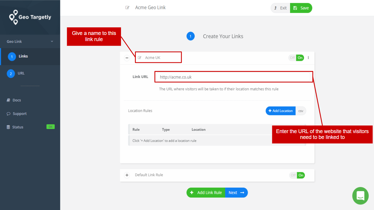 add a rule for your geo targeted link