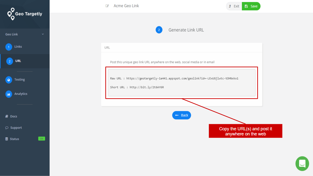 generate a short URL for your geo link