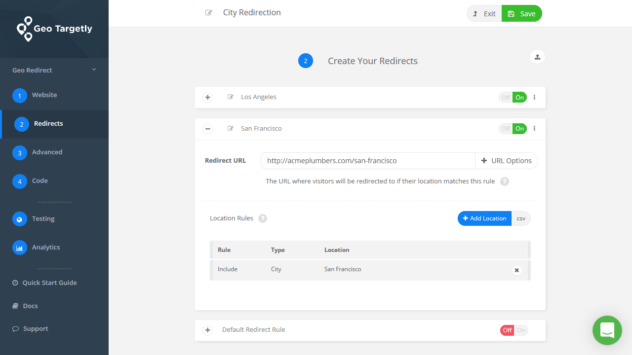Add multiple city redirect rule