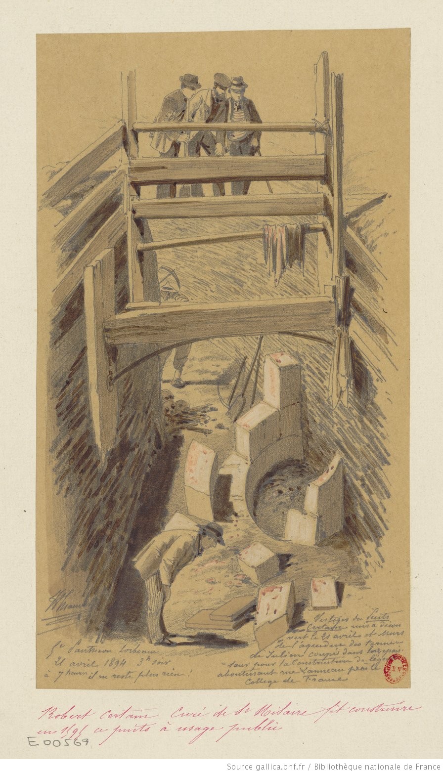 Dessin représentant le Puits Certain, XIXe siècle.