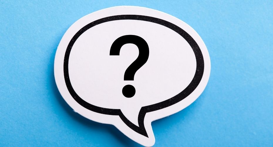 A cartoon chat bubble with a question mark within.