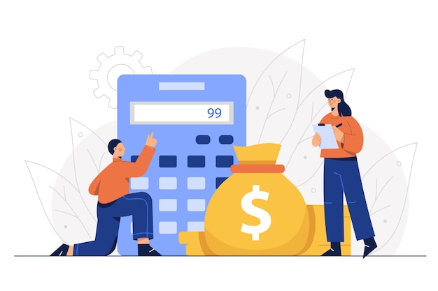 The finance department employees are calculating the expenses of the company's business. Free Vector
