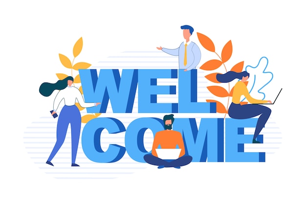 Welcome word and flat cartoon people characters Free Vector