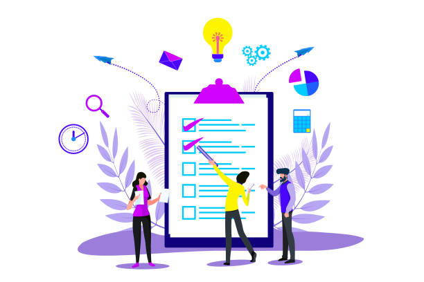 Business Planning and Strategy Landing in Checklist for Web Page or Website Business Planning and Strategy Landing in Checklist for Web Page or Website creative brief stock illustrations
