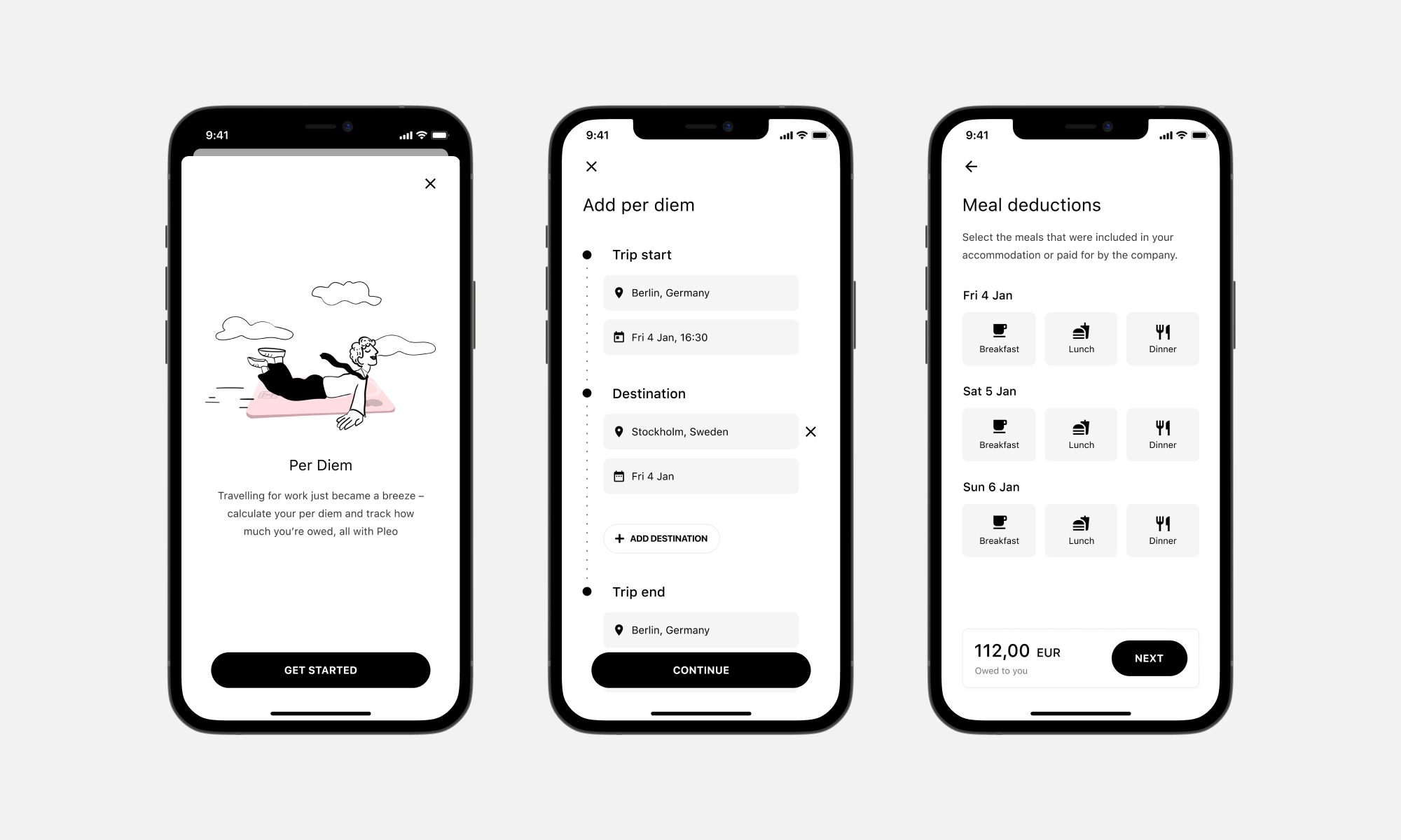 Final interface screens