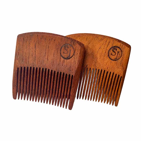 Mustache Pocket Pick Comb - light and dark Ipe