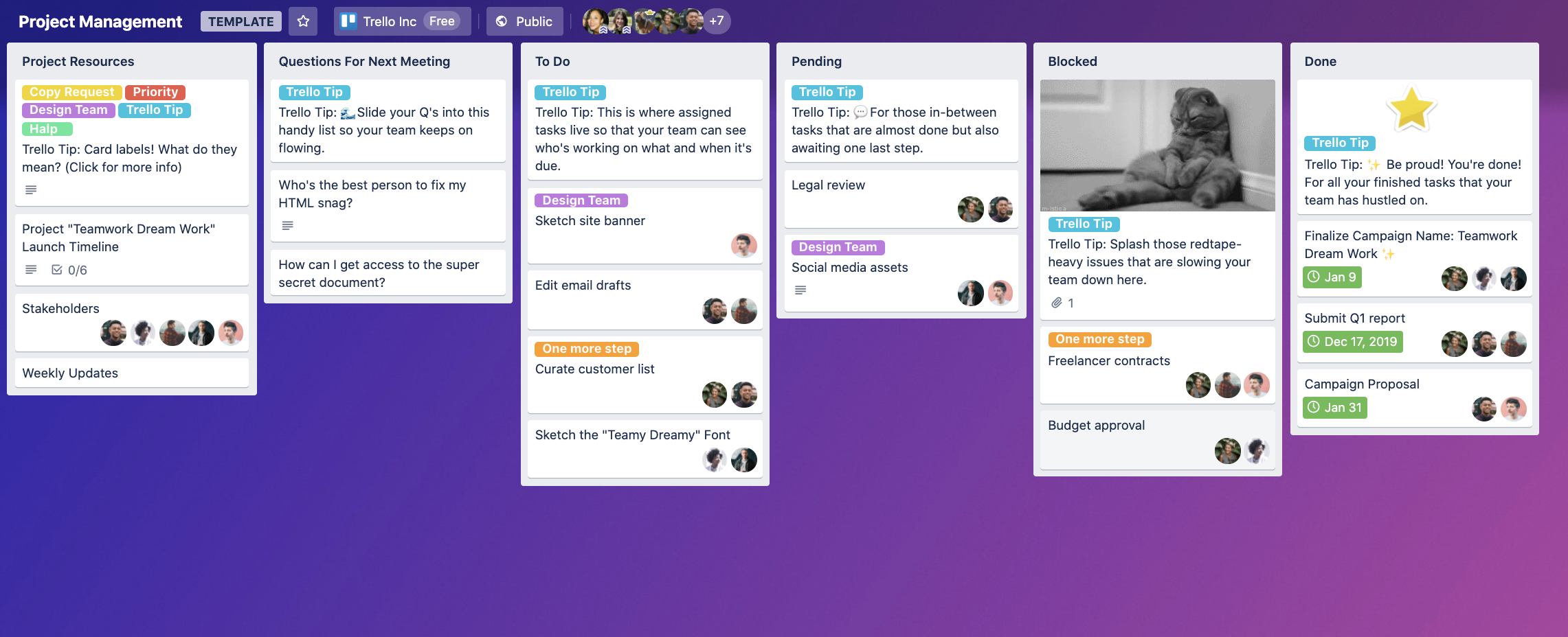Kanban-Projektmanagement-Board-Vorlage in Trello