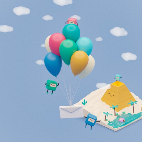 These cubey guys waved goodbye to the pyramid from the earlier scene, carrying a really important message in a envelope. The pyramid can be seen in the background as they floated away on their helium balloons.