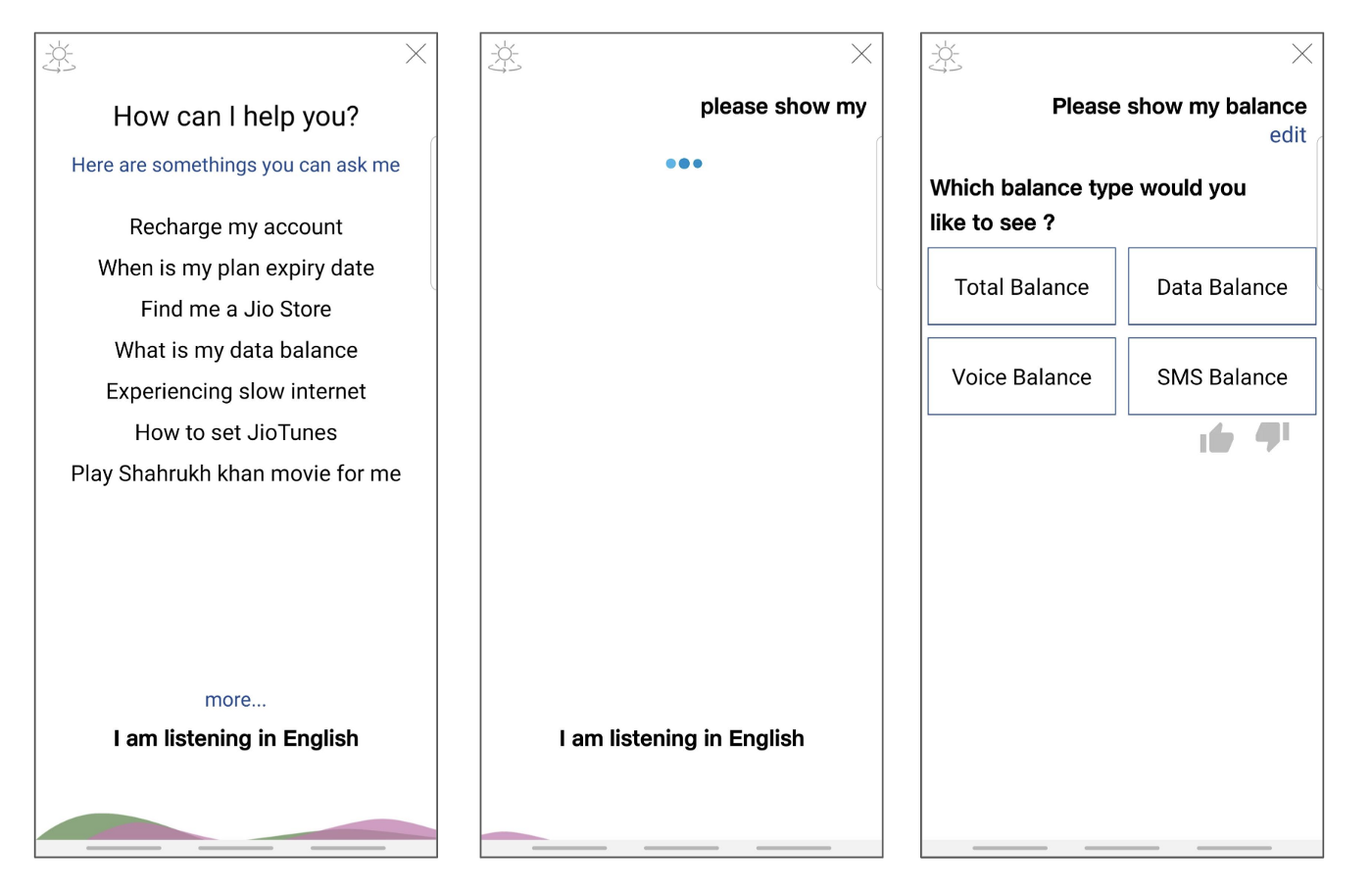Listening mode of the Hello Jio assistant