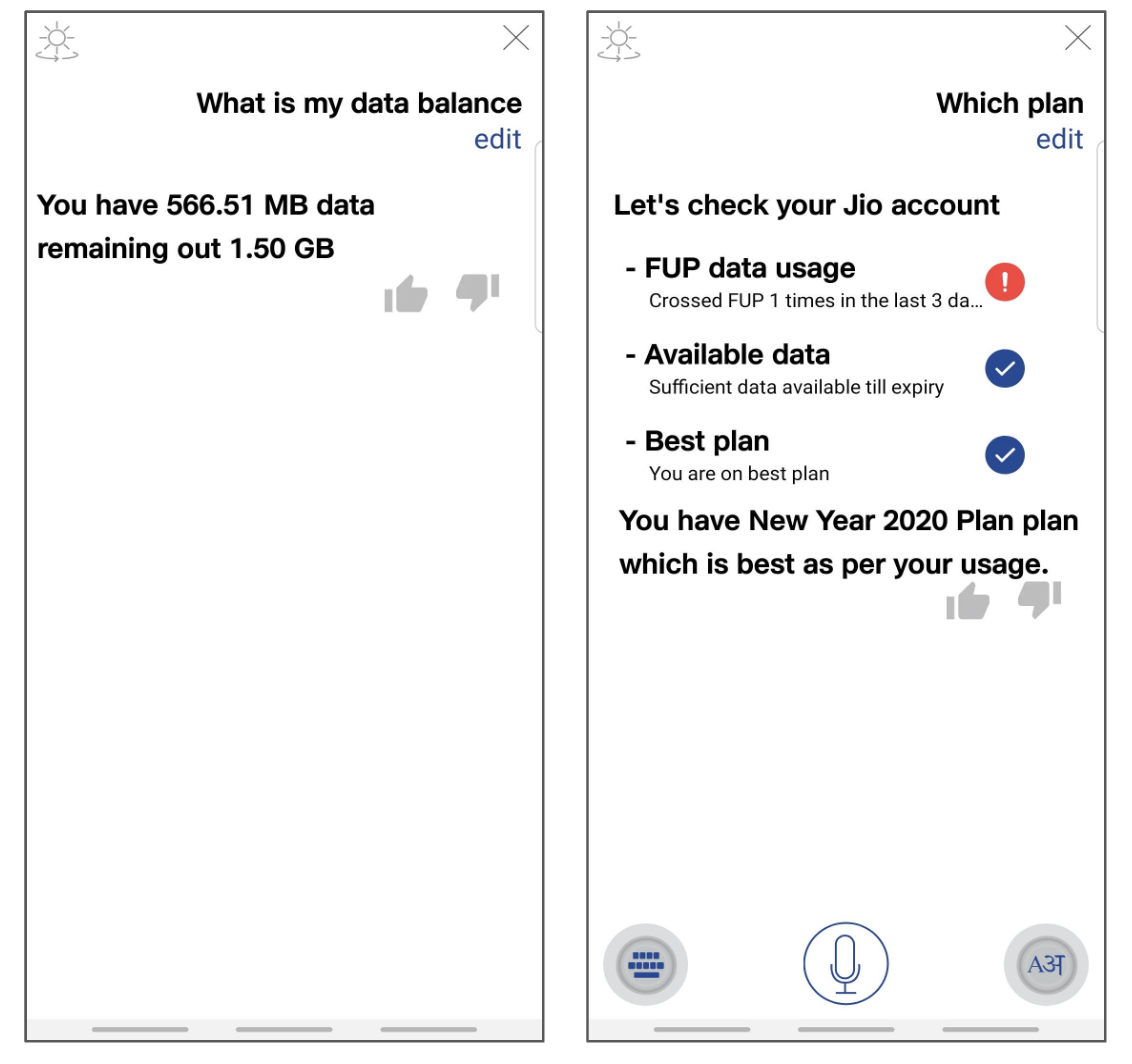 Response by HelloJio for a voice search query