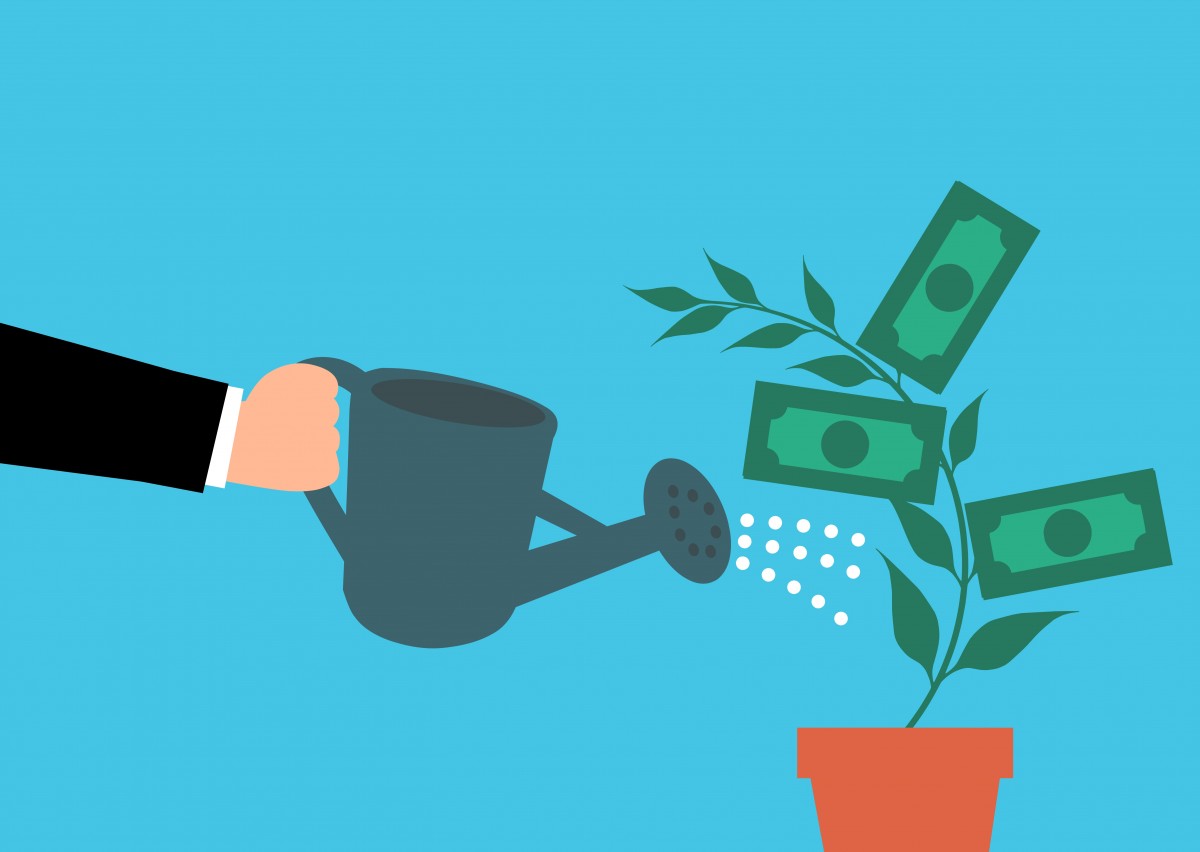investment, money, cash, watering, tree, hand, business, can, growing, currency, achievement, businessman, concept, dollar, design, finance, cartoon, branch, cultivation, financial, gardening, green, growth, grow, income, blue, illustration, gesture, animation, graphic design, games