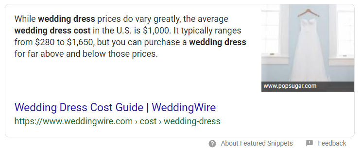 Example of a paragraph form featured snippet (quick answer/answer box)