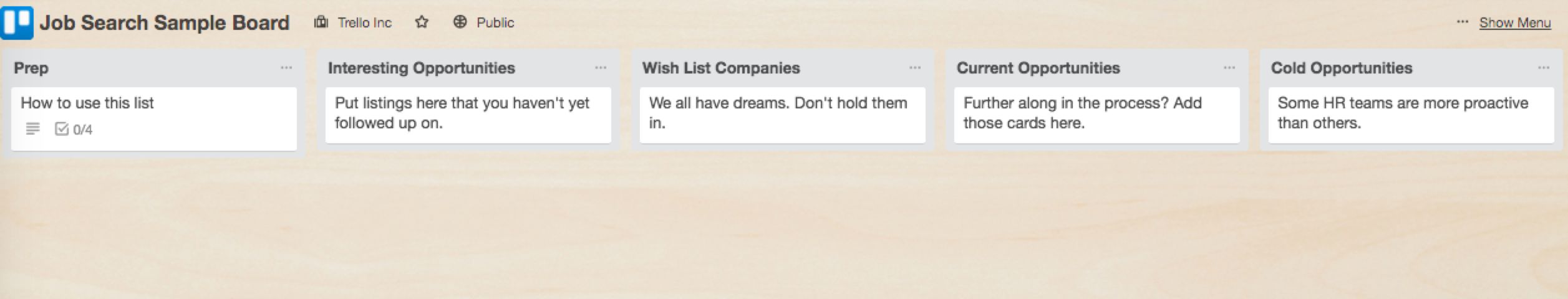 Trello job search template