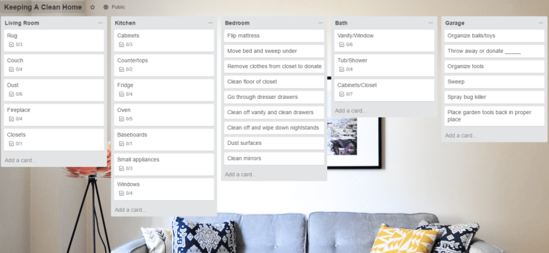 chores and cleaning Trello board