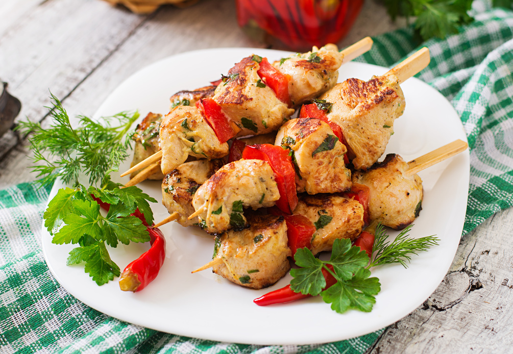 Jerk style chicken and pepper kebabs Recipe