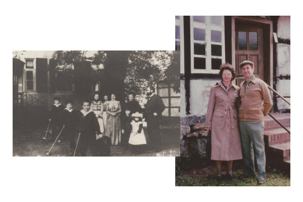 Links: Krieges voor Das Hohe Haus in Lienen. Regs: Ode en Johan Krige besoek Lienen 1978