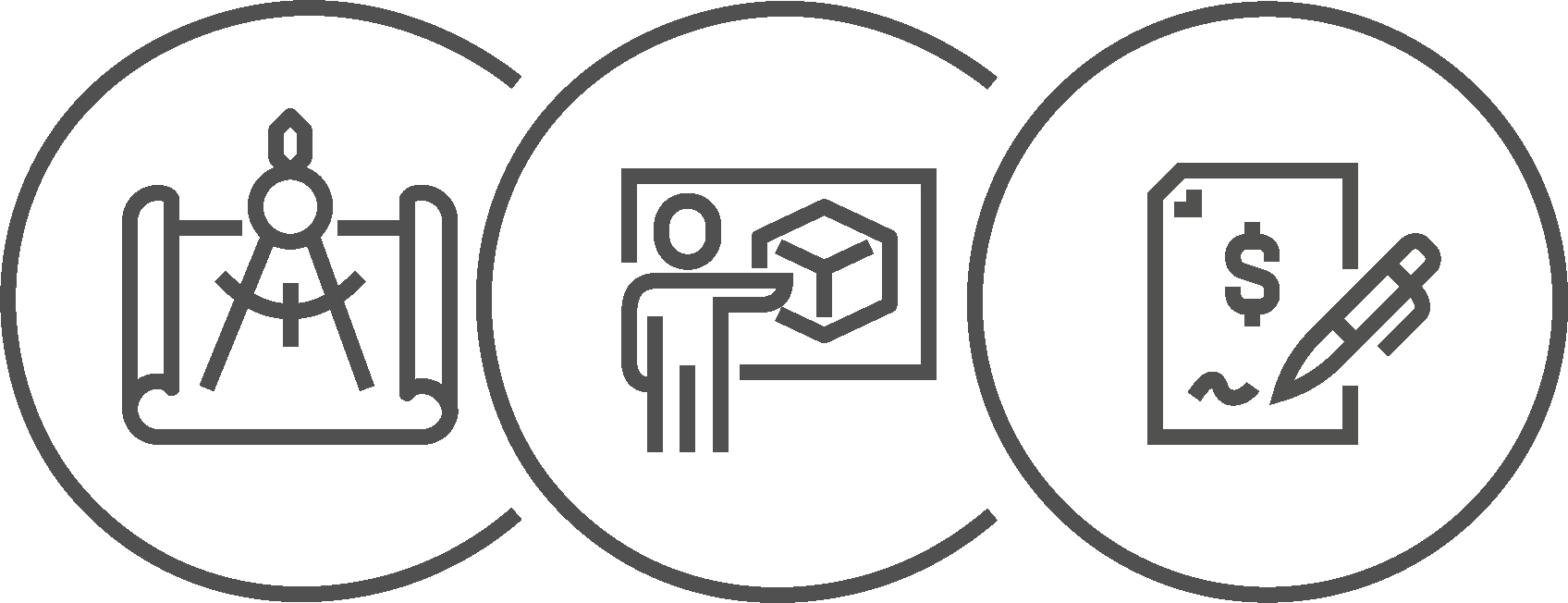 Icons zu Planung, Visualierung und Kostenabschätzung