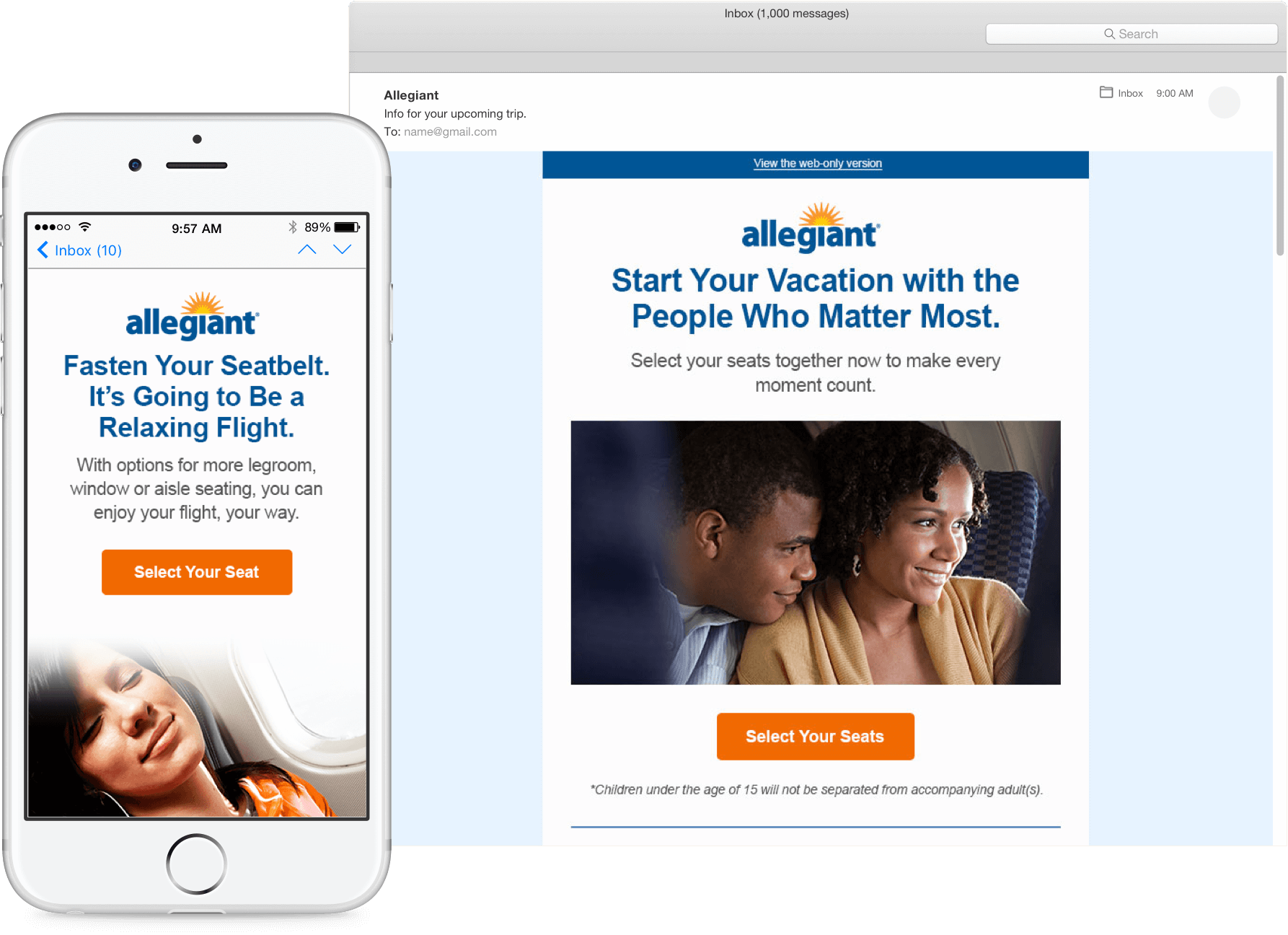 Mockups of a drip campaign email on desktop and mobile.
