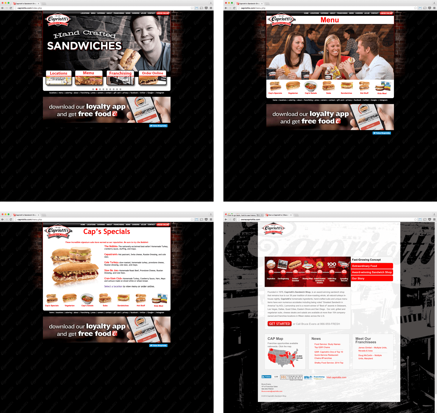 Screenshots of the old Capriotti's websites.