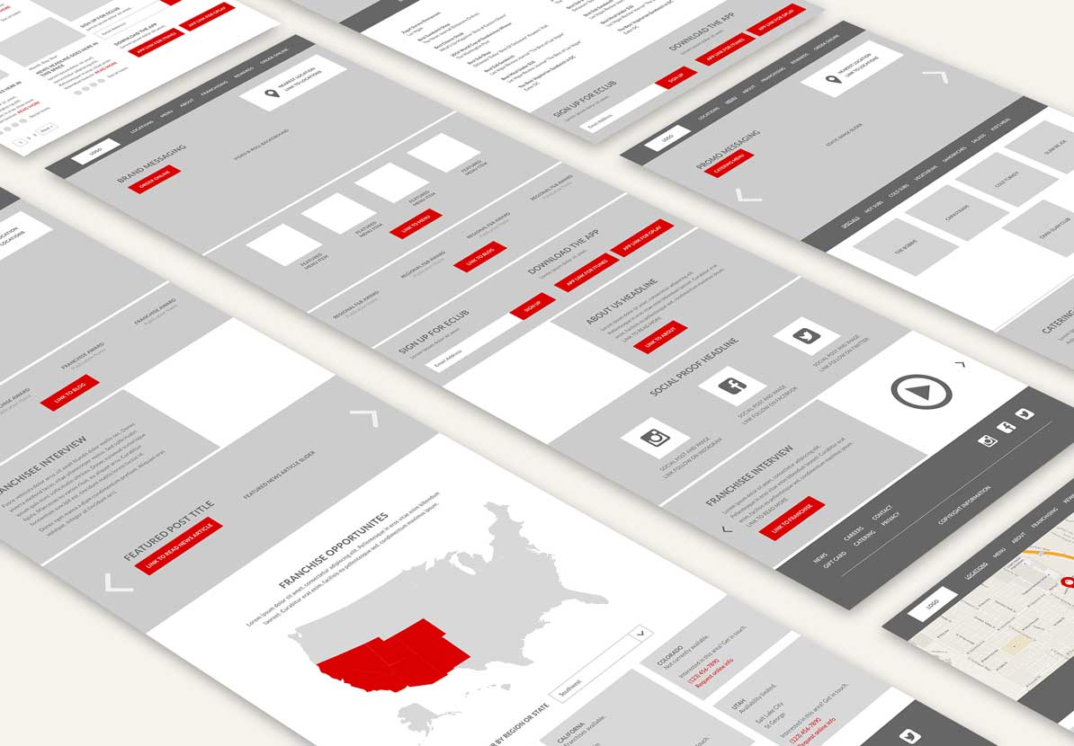 Low fidelity desktop wireframes