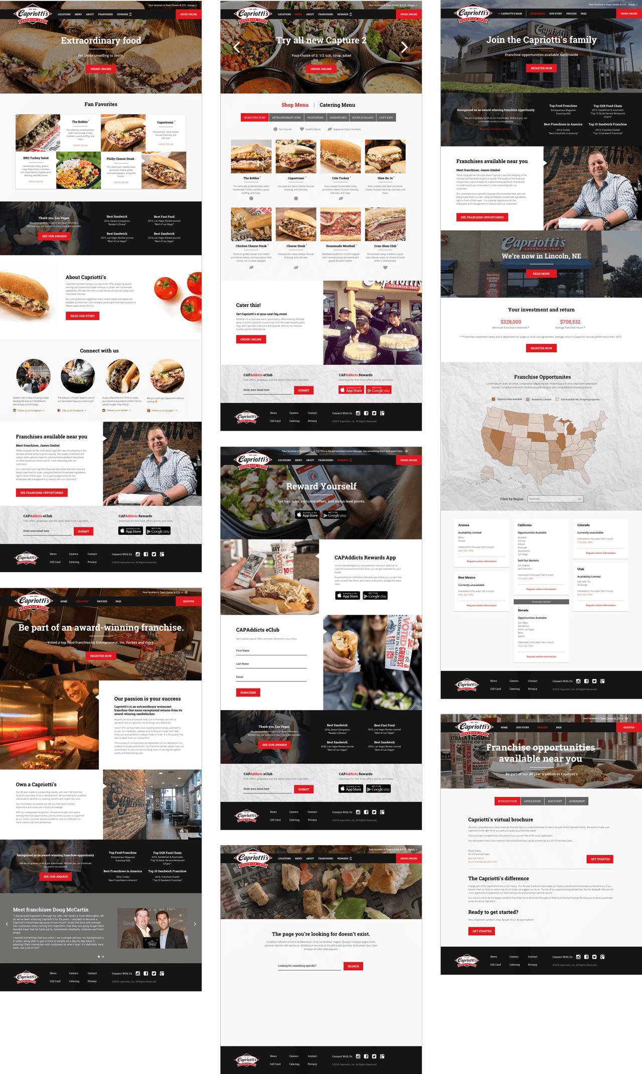 Comps of various pages in the site