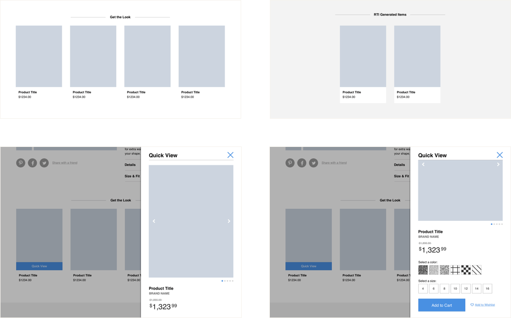 Wireframes of the two upsell modules side by side.