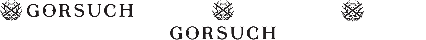 Gorsuch logo shown horizontally, stacked, and with only the crest.