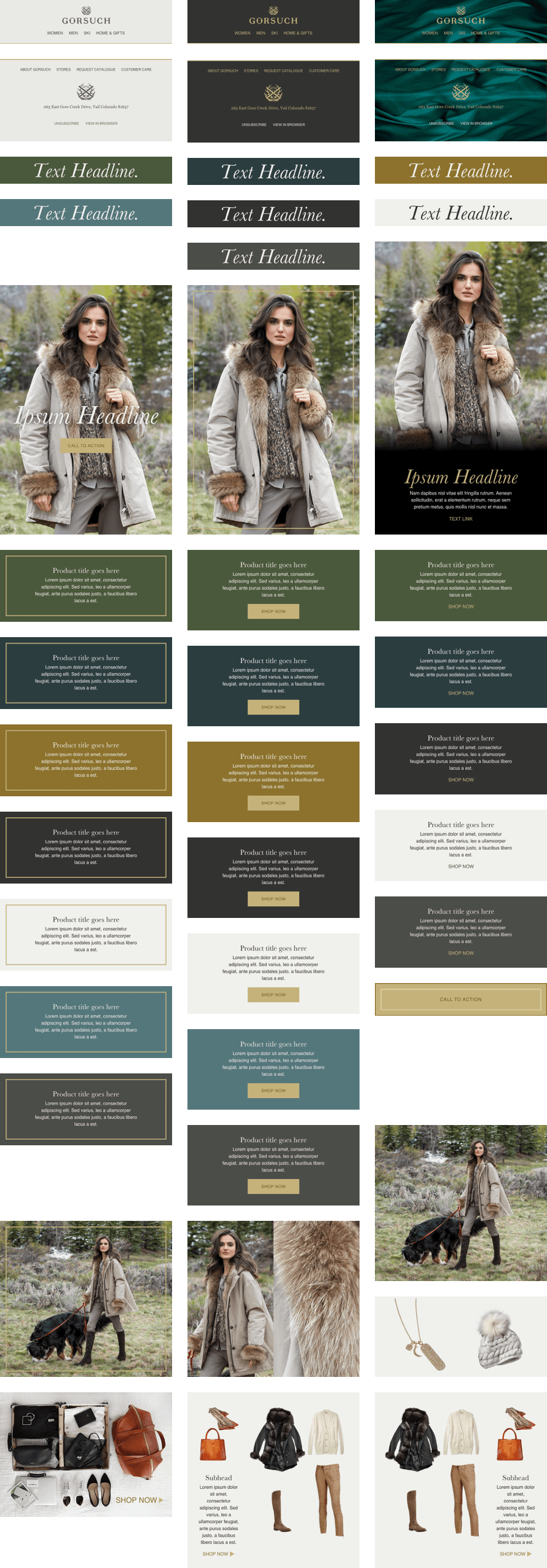 A grid showing all the possible module types and variations that can pass AA color contrast ratios.