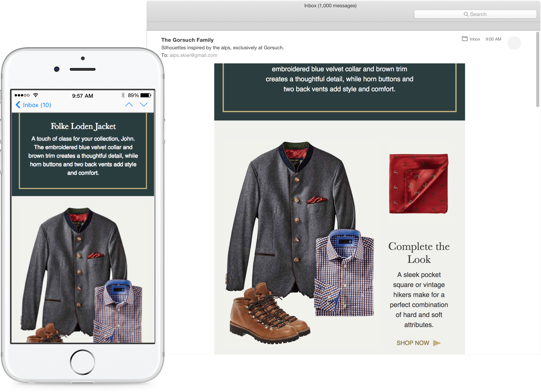 A mockup of a campaign shown on both mobile and desktop.