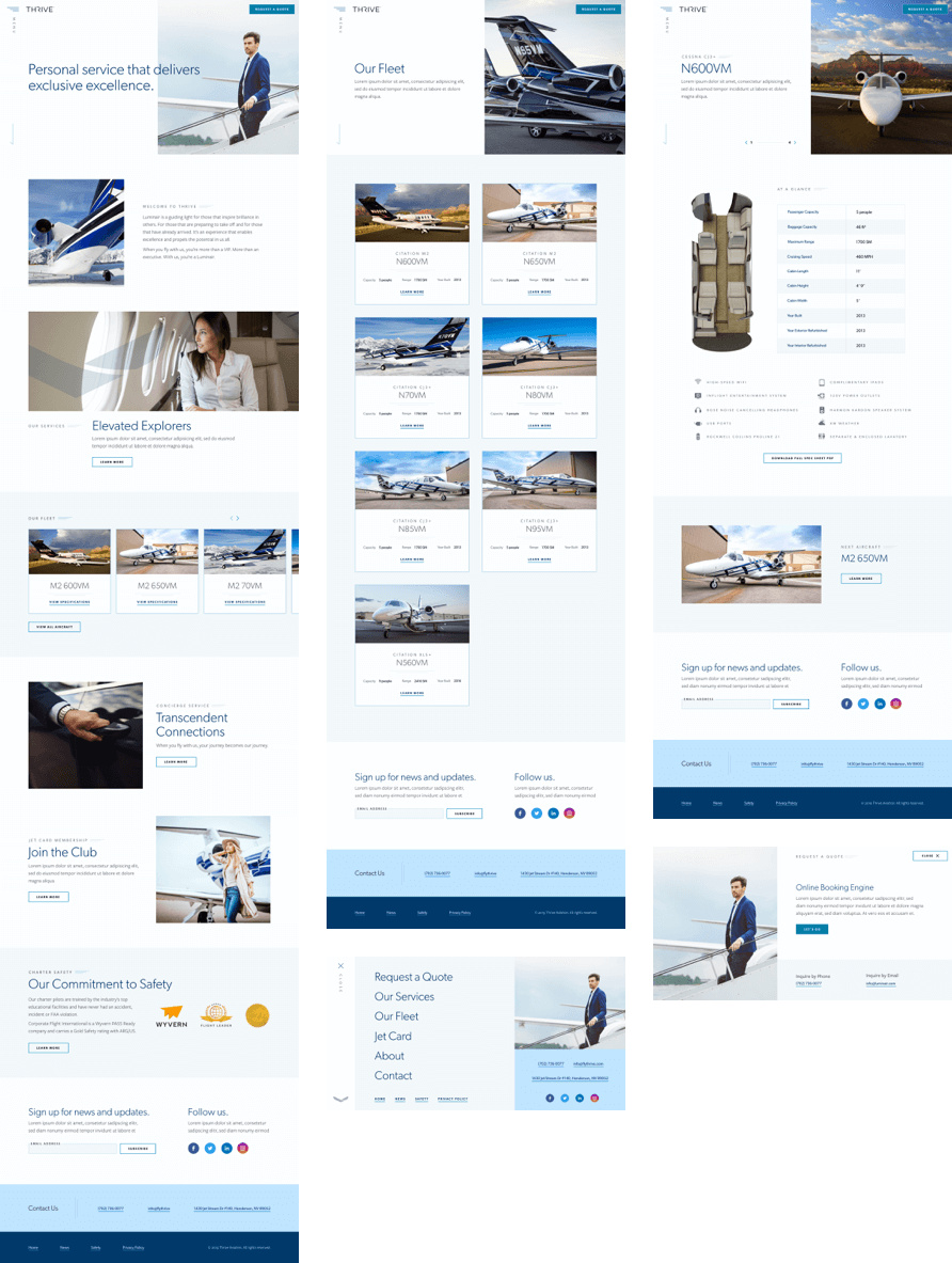 Desktop comps showing multiple page templates.