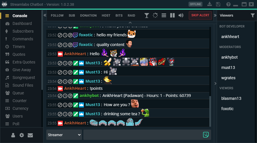 streamlabs chatbot interface