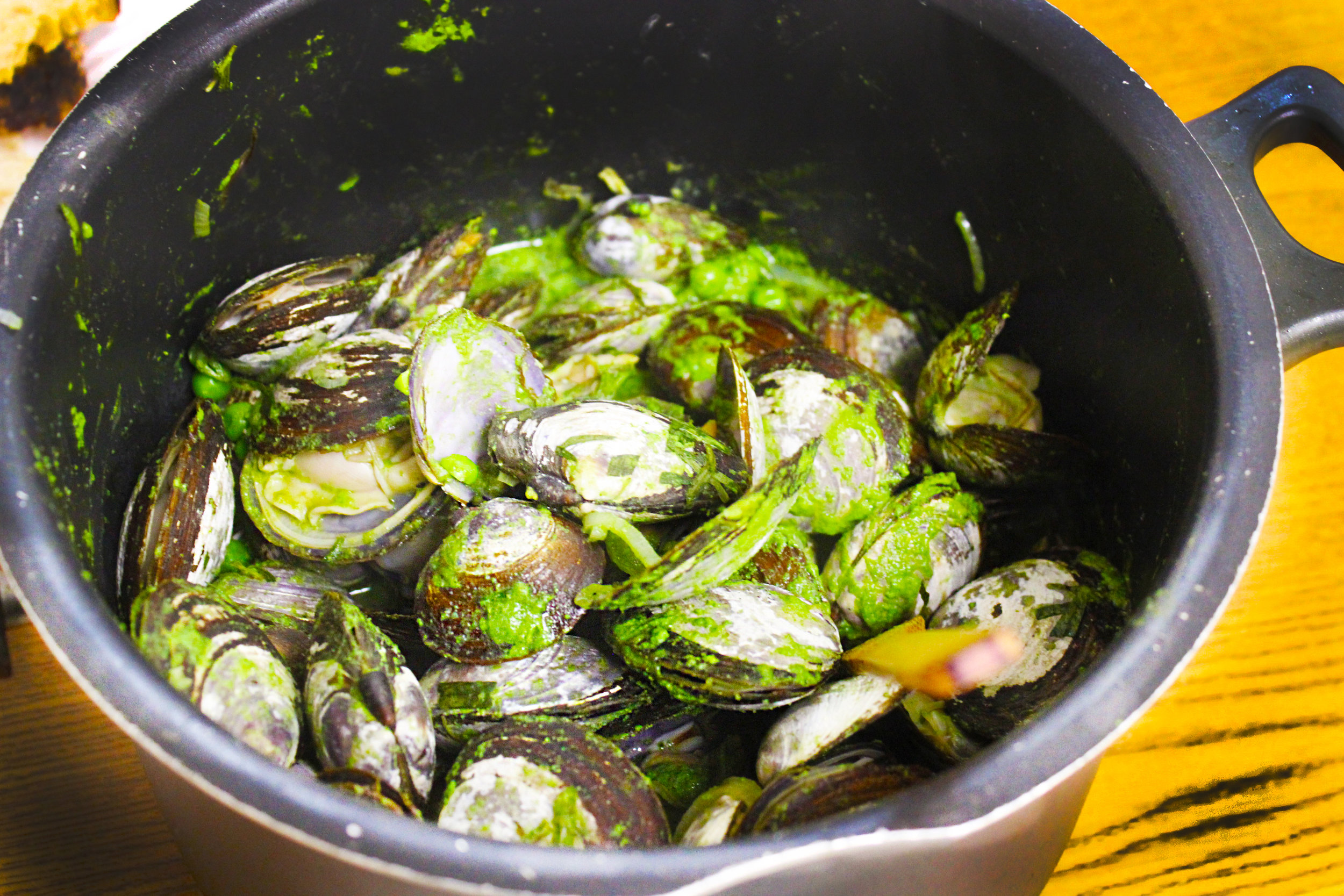 Savory Clams In English Pea Broth Recipe Pangea Shellfish Company
