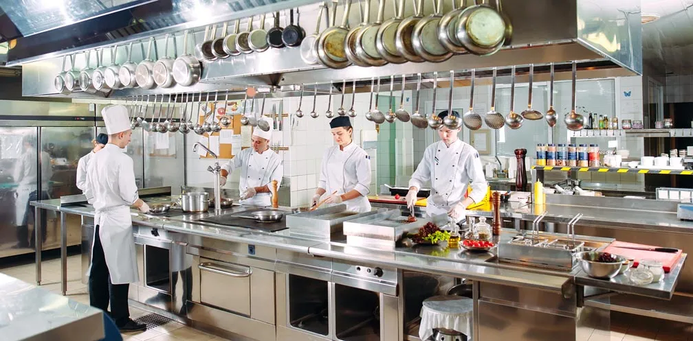 chefs cooking in a professional kitchen