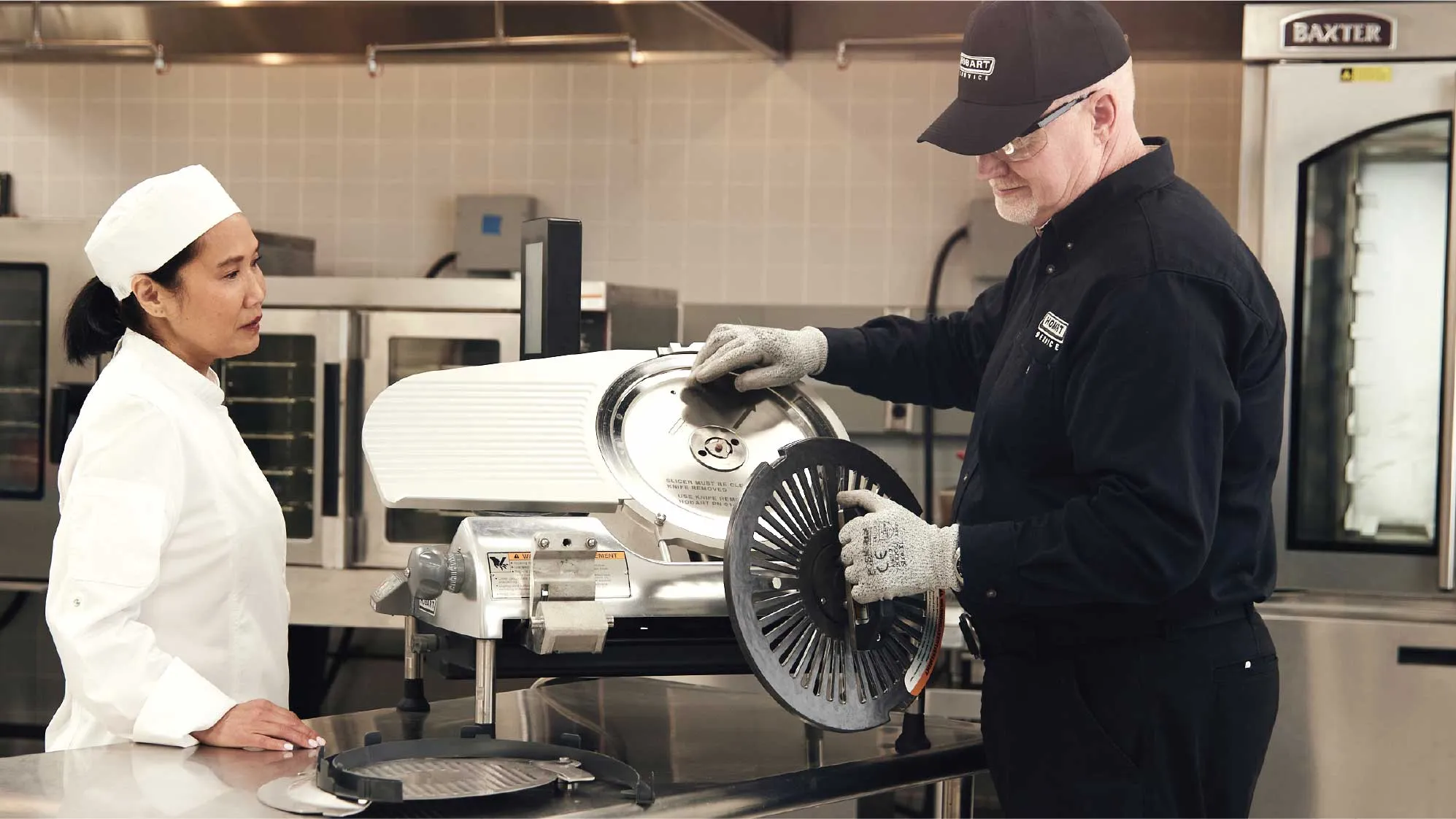 Hobart technician replacing a hobart slicer knife
