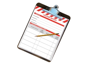 Written Hazard Report on Clipboard