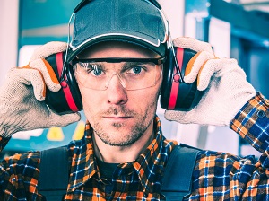 Worker Wearing Hearing Protection