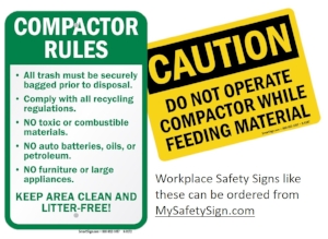 Trash Compactor Safety Signs
