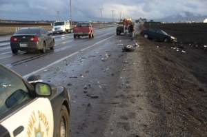 Scene of Tragic Car Accident, Debris All Over Road