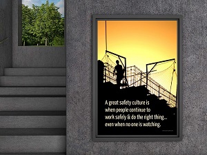 Framed Safety Poster by Outdoor Stairwell