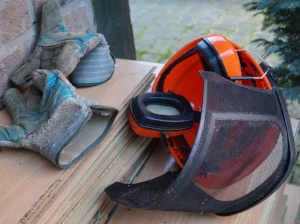 Gloves, Face Shield, Hard Hat and Ear Muffs