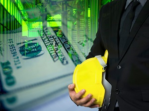 Worker with Hard Hat and Dollars