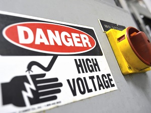 Danger High Voltage Sign on Electrical Equipment
