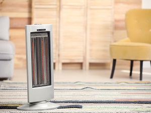 Small space heater inside a living room.