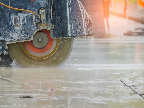 Close-up view of a walk-behind saw blade.
