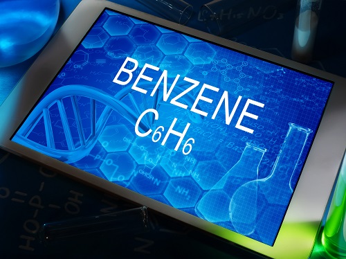 A digital tablet that has the word Benzene displayed.