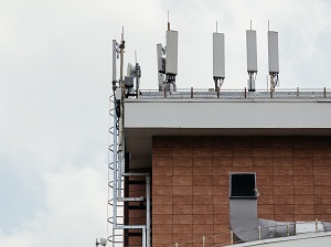 Cell phone antennas on a roof top.