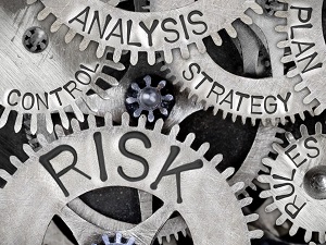 Gears that say words like Analysis, Control, Strategy and Risk.