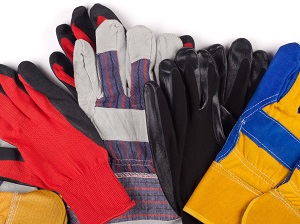 Assortment of different kinds of work gloves.